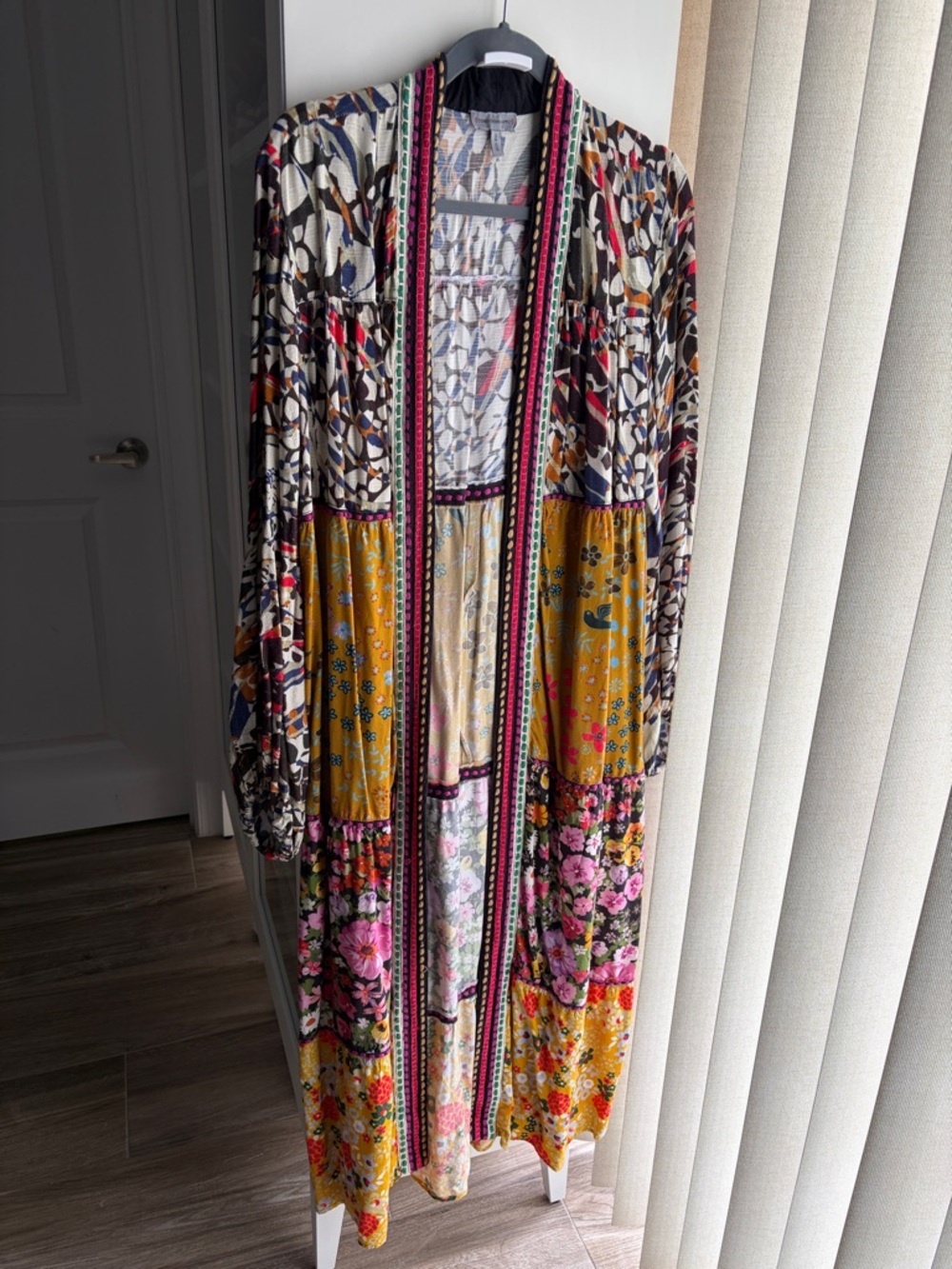 Conditions Apply/Anthropologie Long Multicolor Bohemian Patchwork Kimono Tunic